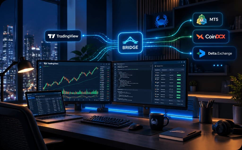 TradingView alerts bridging to MT5, CoinDCX, and Delta Exchange